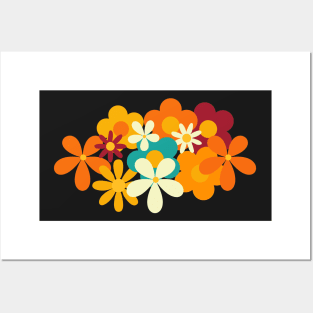 Retro 70s Classic Colors Flower Power Seamless Repeat Pattern Print Posters and Art